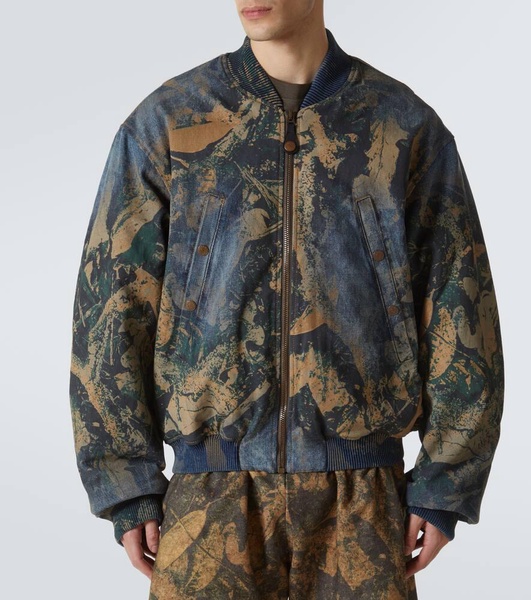 Printed denim bomber jacket