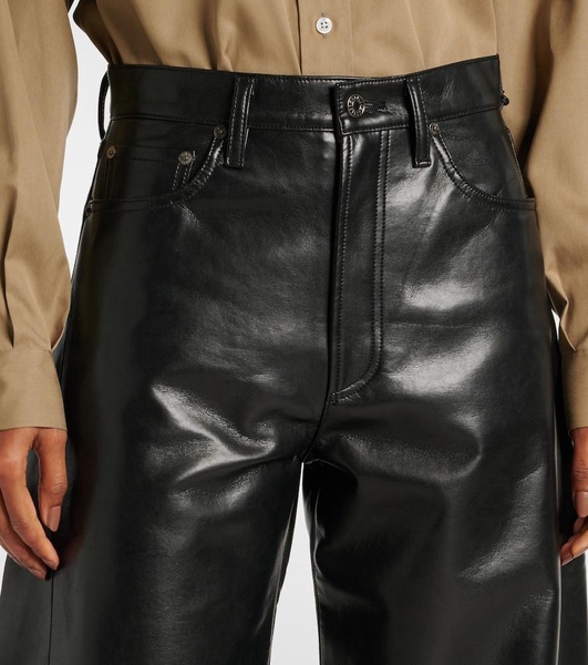 Luna high-rise leather-blend barrel-leg jeans