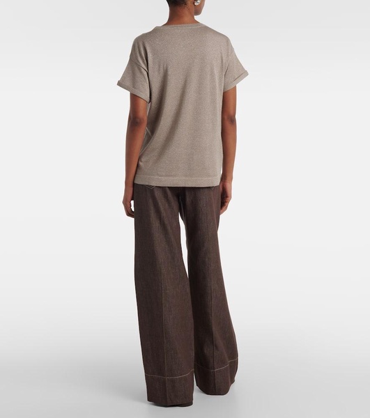 Knitted cashmere and silk-blend T-shirt