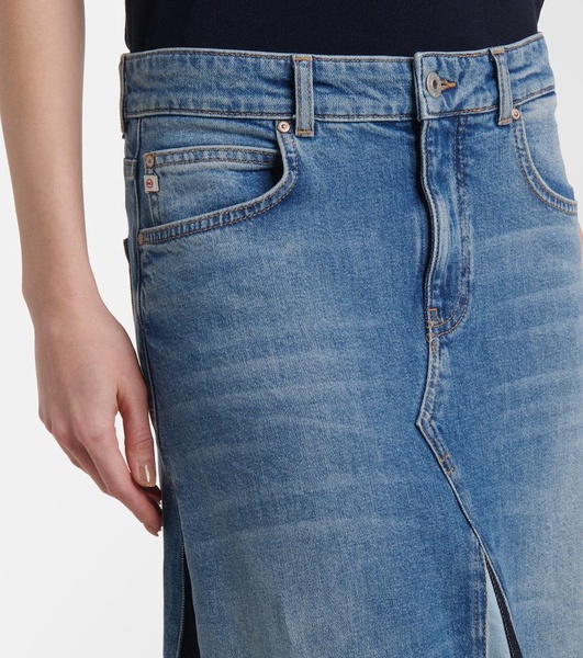 Patchwork high-rise denim maxi skirt