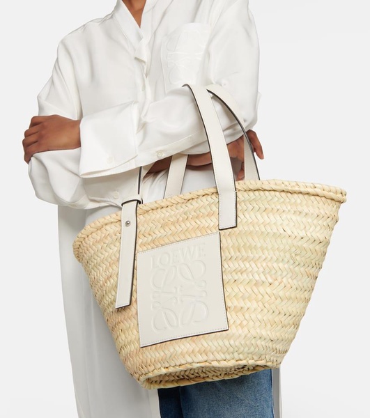 Medium leather-trimmed basket tote