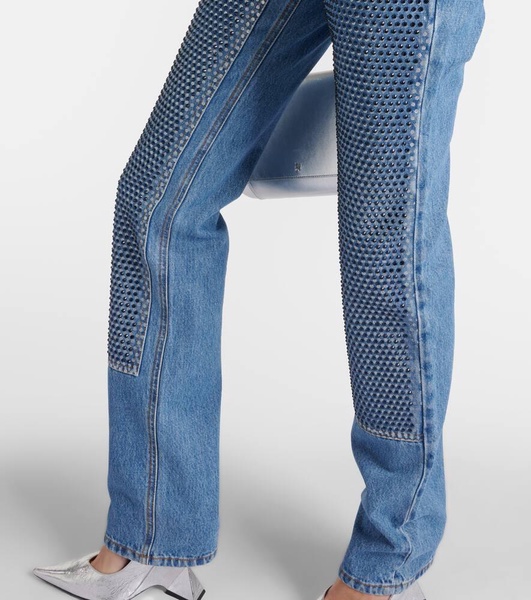 Crystal-embellished high-rise straight jeans