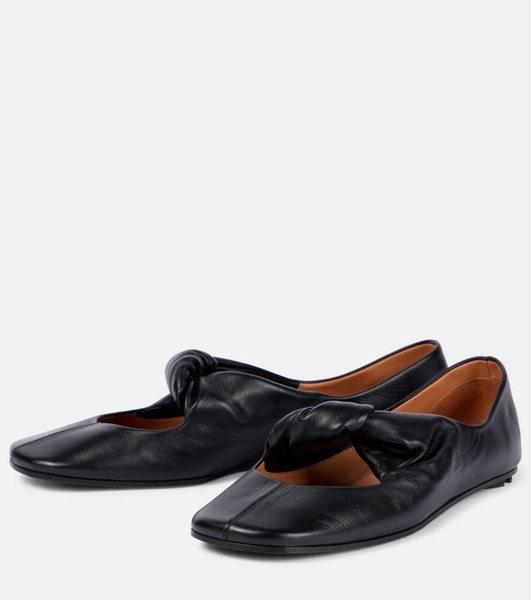 Bow-detail leather ballet flats