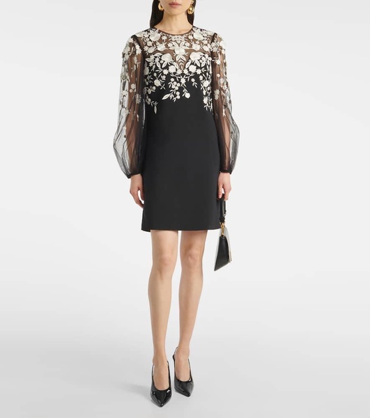 Embroidered puff-sleeve minidress