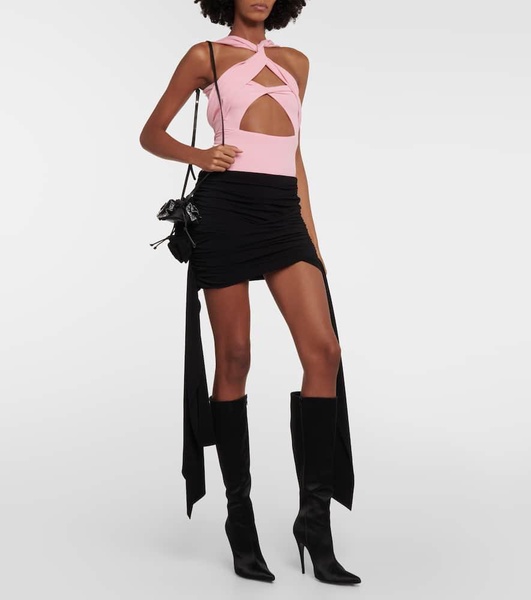 Floral-appliqué jersey miniskirt 