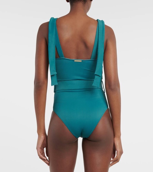 Audrey bow-detail belted swimsuit 