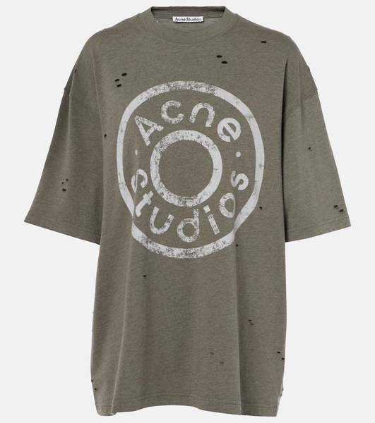 Distressed logo cotton-blend T-shirt