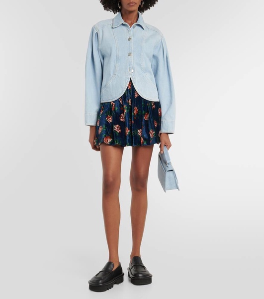 Floral velvet miniskirt