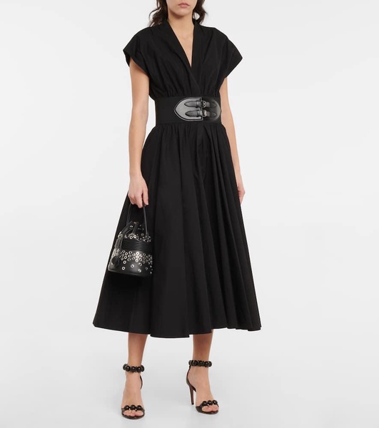 Belted cotton poplin midi dress