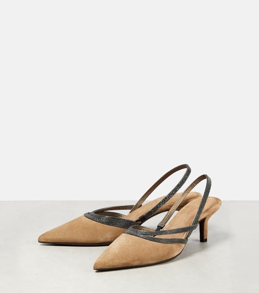 City embellished suede slingback pumps