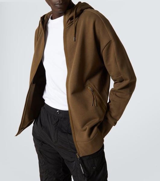 Goggle cotton fleece zipped hoodie