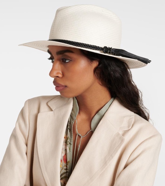 Elfi leather-trimmed straw boater hat