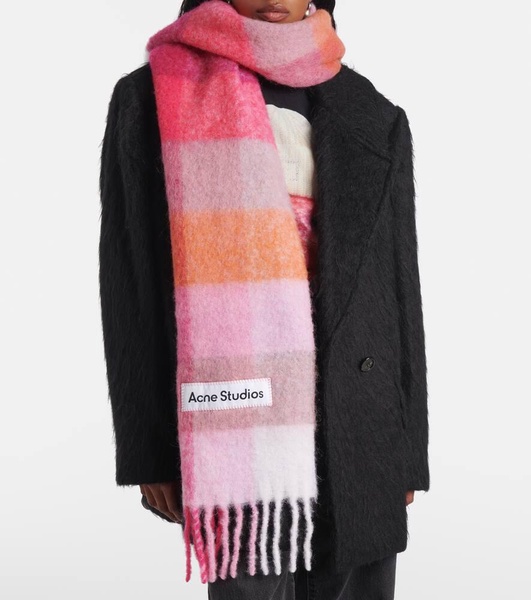 Logo checked wool-blend scarf