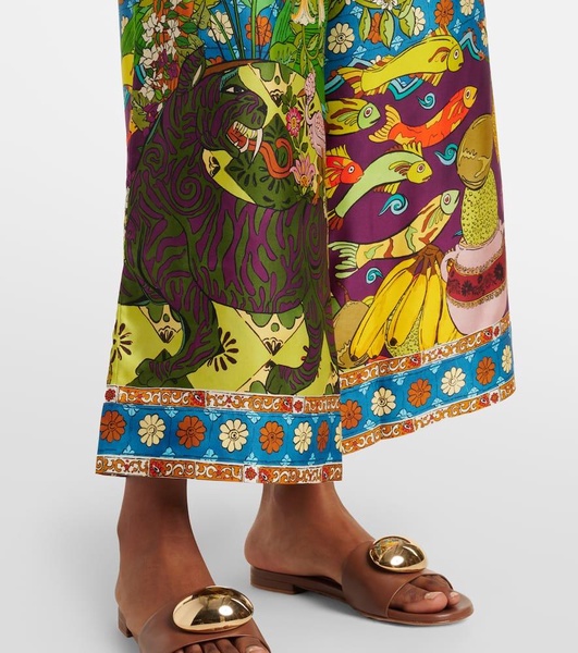 Tiger silk twill wide-leg pants