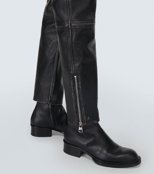 Leather straight pants