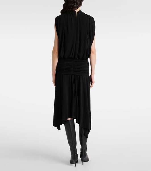 Draped ruched crêpe jersey midi dress
