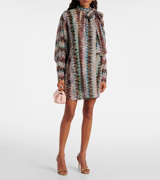 Zigzag draped lamé minidress