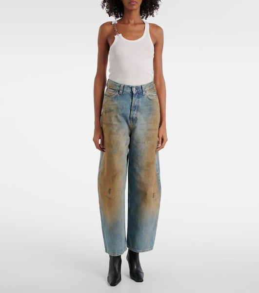 Penicillin distressed mid-rise wide-leg jeans
