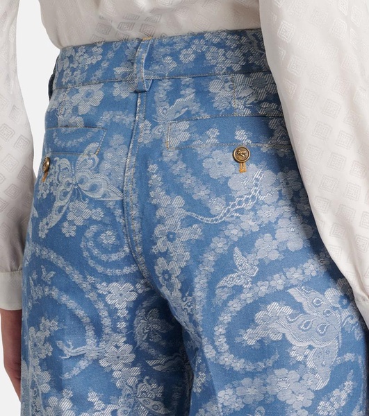 Printed cotton and linen wide-leg pants