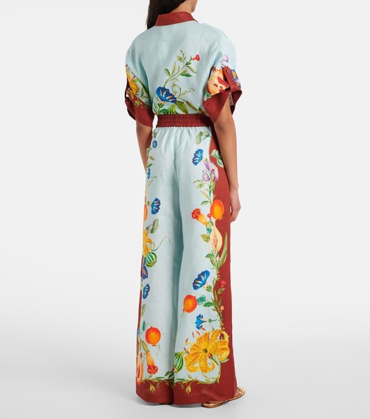 Dahlia floral linen wide-leg pants