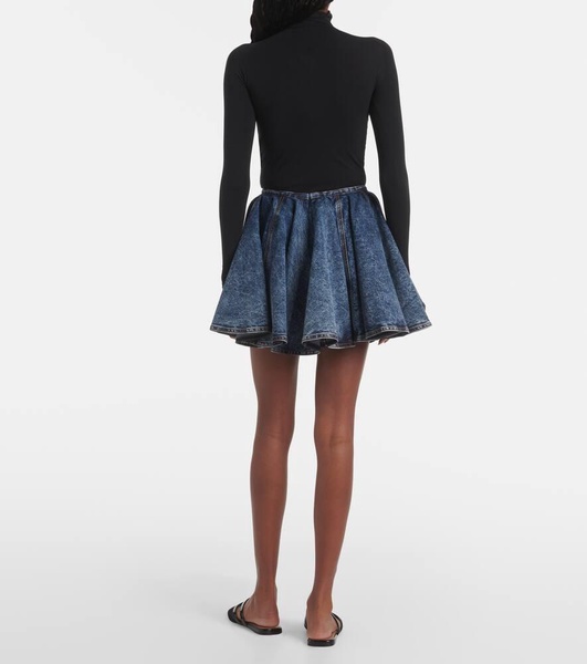 Pleated denim miniskirt
