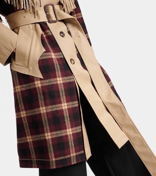 Fringed checked trench coat
