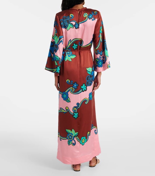 Printed silk satin maxi dress