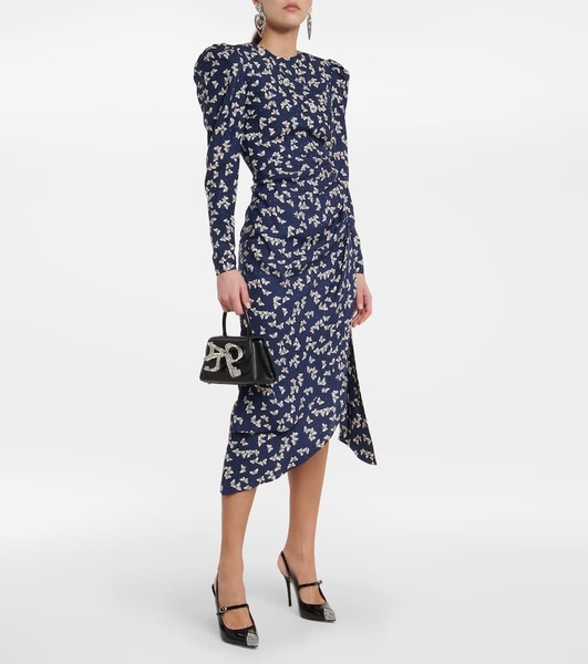 Printed silk wrap midi dress