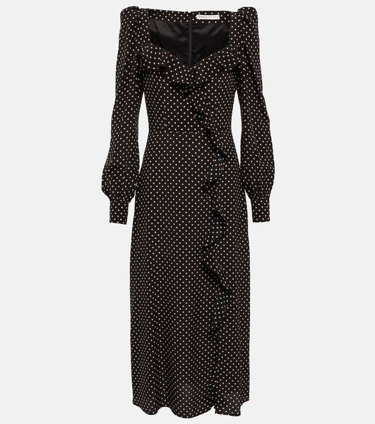Polka-dotted silk midi dress