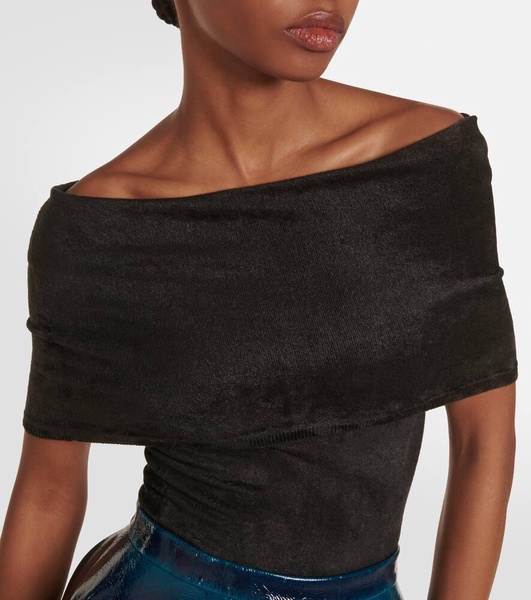 Off-shoulder velvet bodysuit