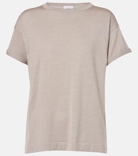 Knitted cashmere and silk-blend T-shirt