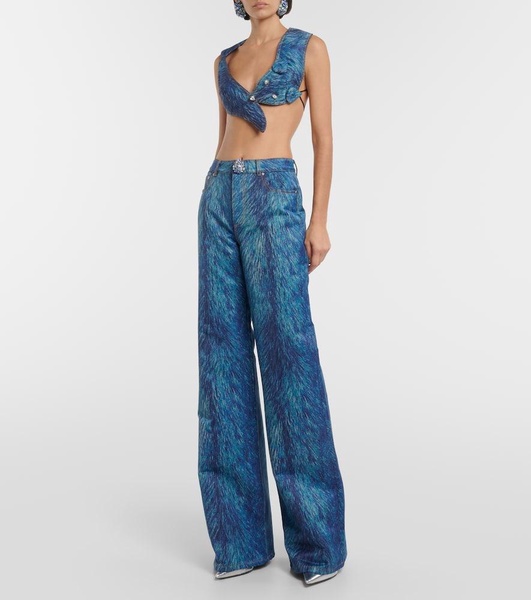 Embellished fur-print flared jeans