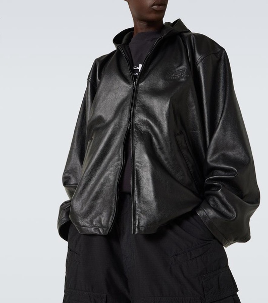 Hooded leather blouson