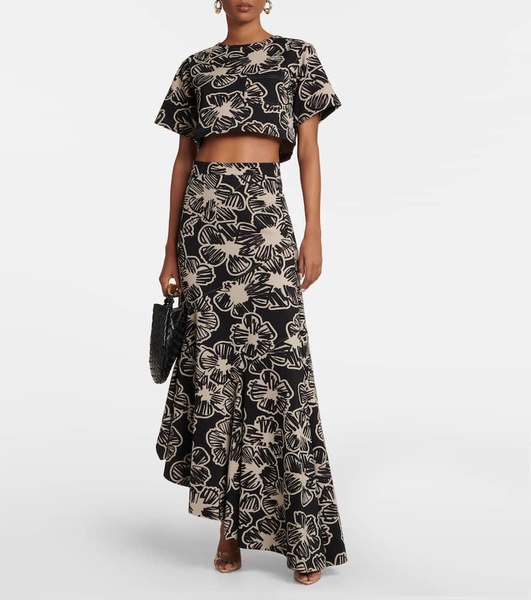Asymmetric printed maxi skirt
