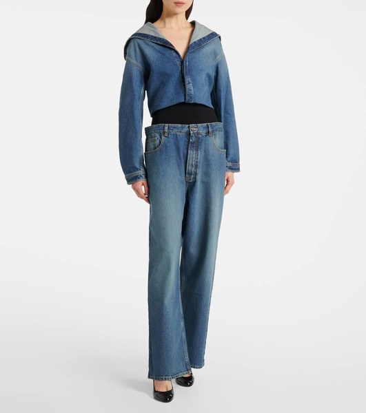 High-rise jersey-trimmed straight jeans