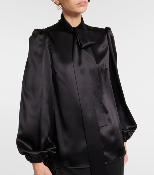 Bow-detail silk satin blouse
