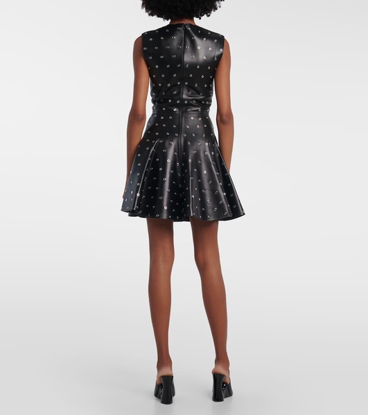 Studded A-line leather minidress