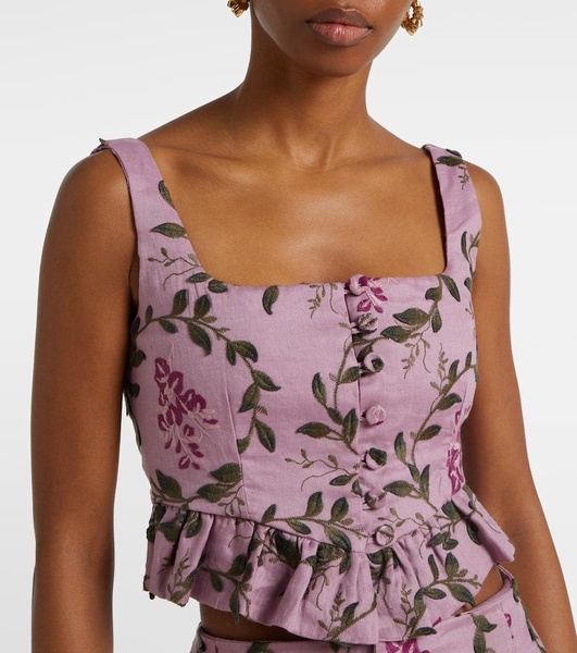 Eslabon floral embroidered linen top