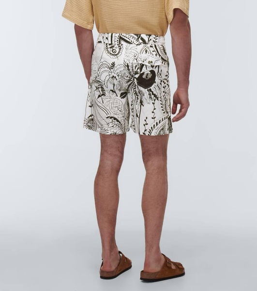 Printed cotton and linen shorts