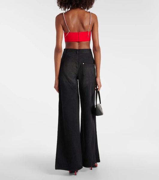 Crystal-embellished wide-leg jeans