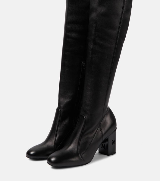 Damier leather over-the-knee boots