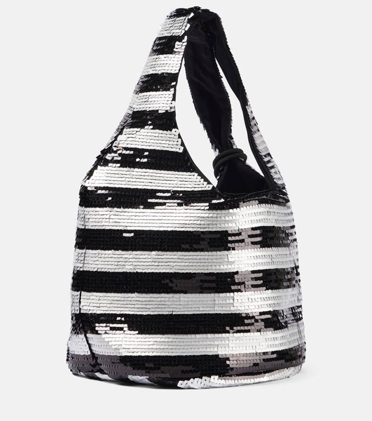 Mini striped sequined tote bag