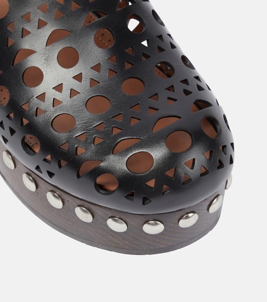 Laser-cut leather clogs