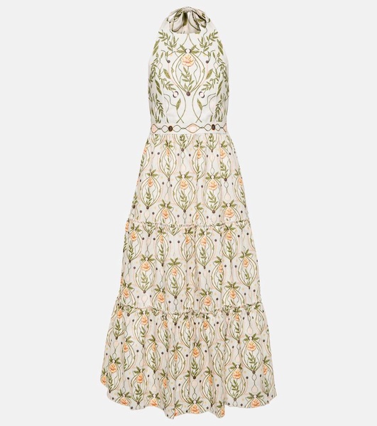 Consuelo Lunar embroidered linen midi dress
