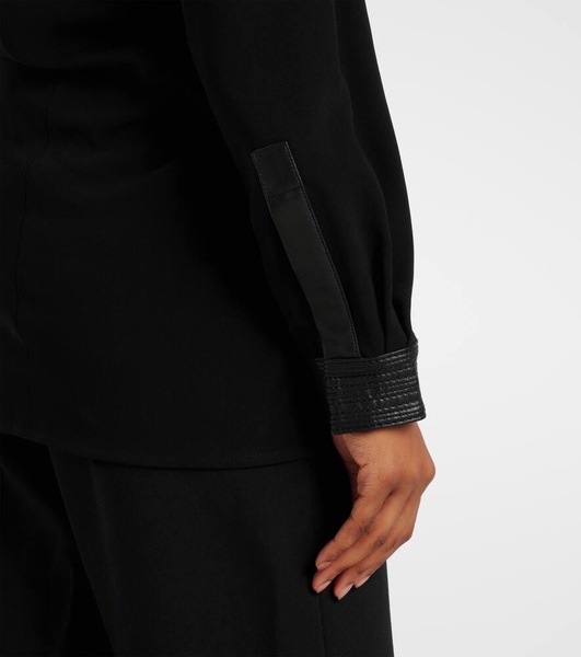Alexis faux leather-trimmed crêpe top
