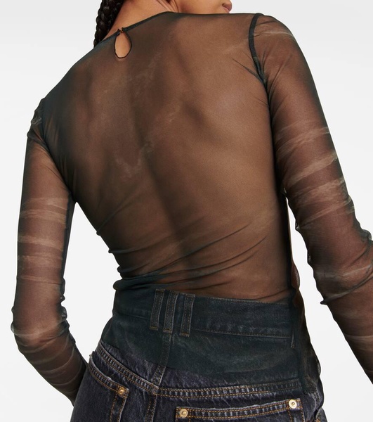 Trompe-l'œil printed tulle top