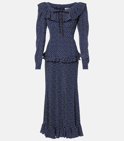 Polka-dot printed silk maxi dress