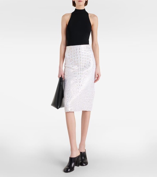 High-rise snake-print pencil skirt