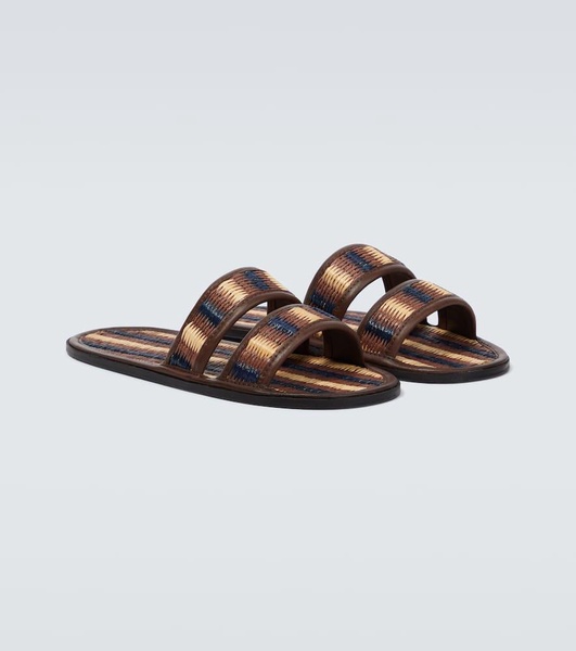 Duotone leather-trimmed slides