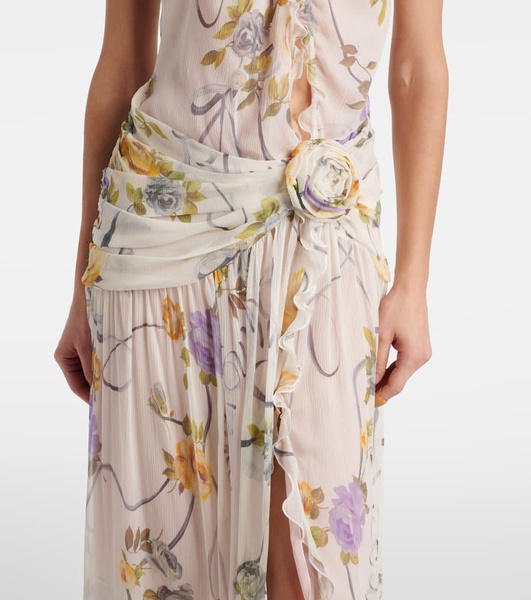 Floral silk creponne maxi dress